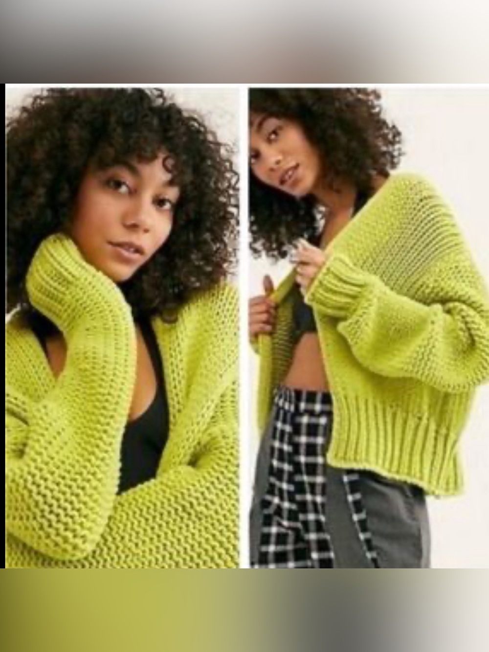 Aerie Chunky Knit Open-Front Cardigan Neon Green Oversized Size XS .